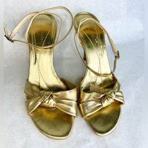 KATE SPADE ♠️ Gold Leather Heels 👠 Size 7 Womans Ankle Strap Brass Buckle